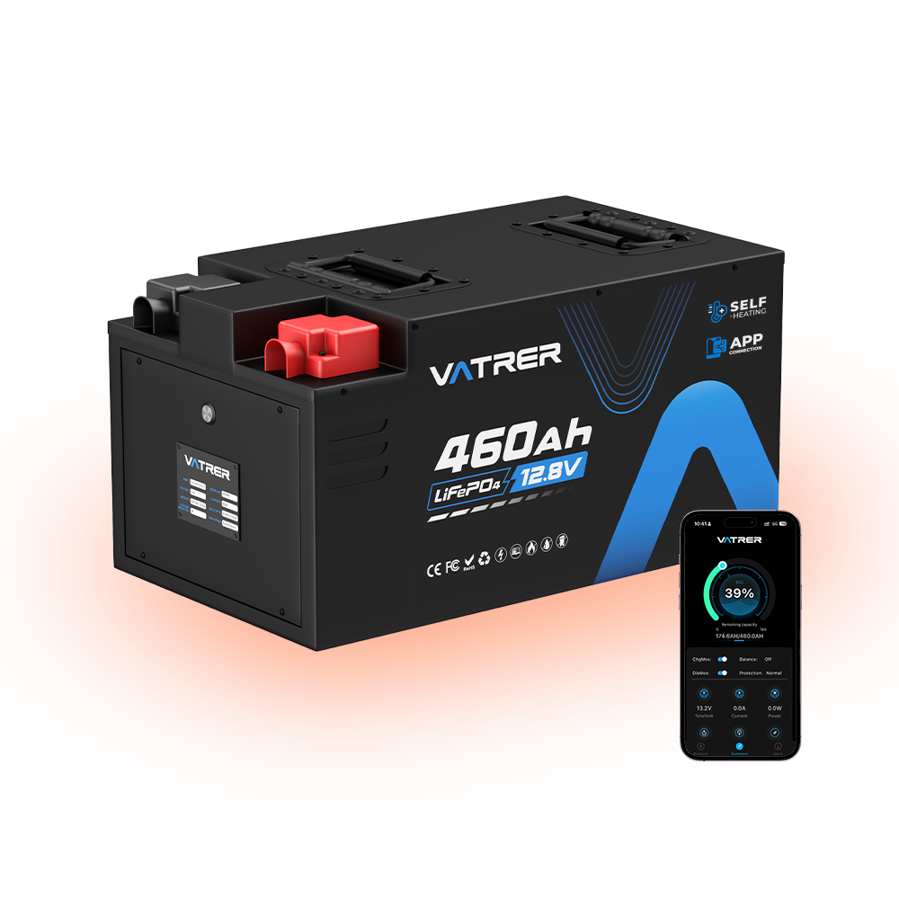 Vatrer 12V 460Ah Self-heating Lithium RV Battery, 5kWh 300A BMS Heated Battery CA