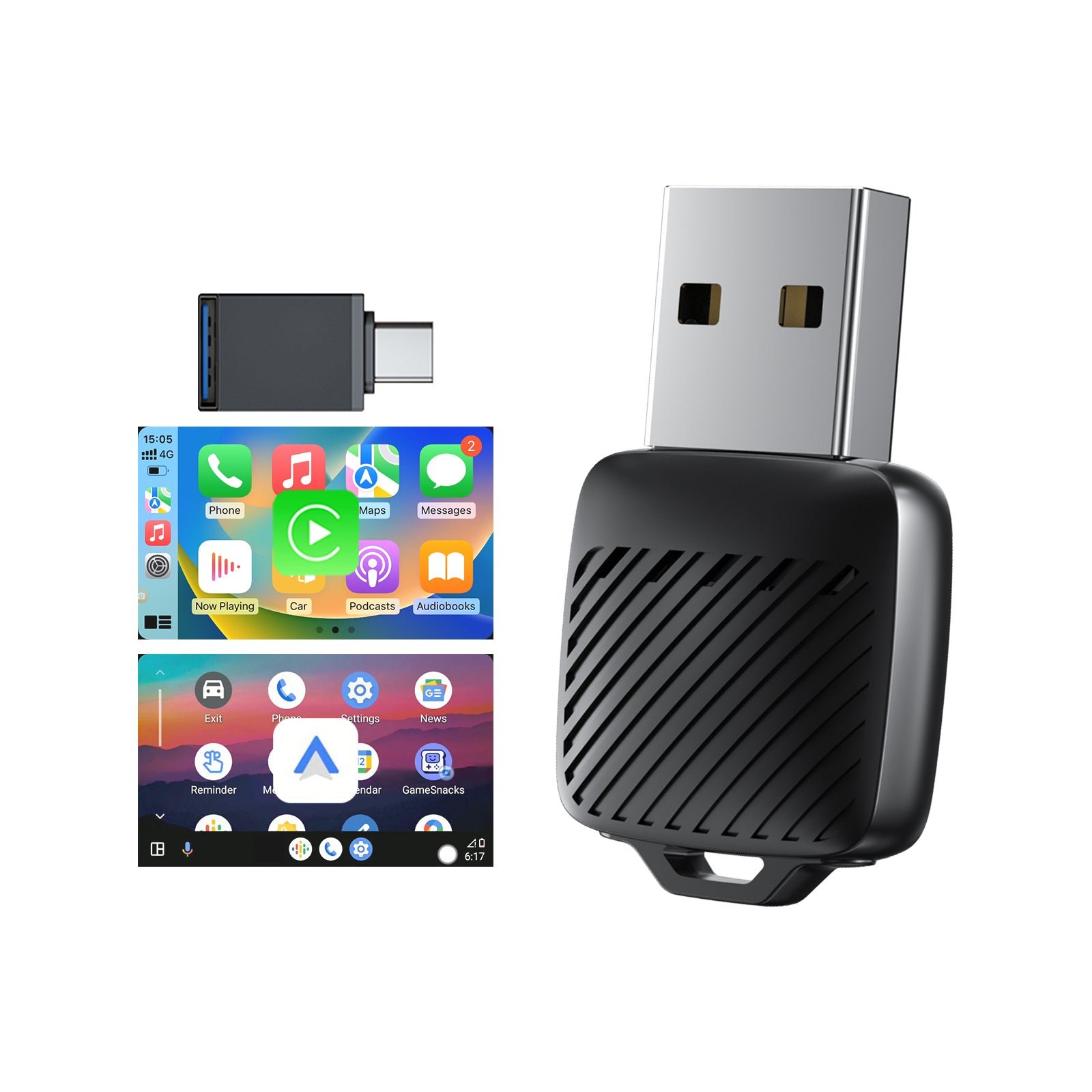 2026 2-in-1 Wireless CarPlay Adapter / Android Auto Dongle, 5.8GHz WiFi Auto Connection, Compatible with iOS12+ & Android11+