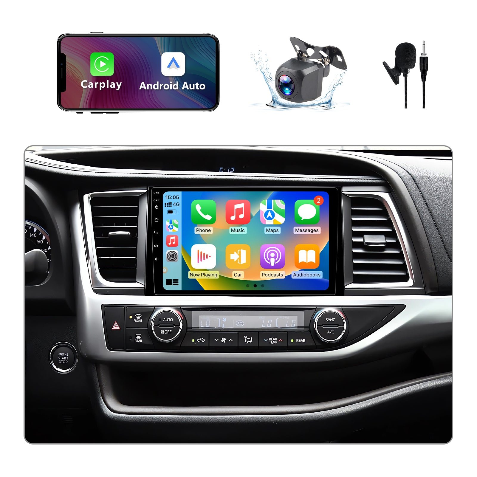 BINIZE Android 13 Car Stereo Compatible with Toyota Highlander 2014 2015 2016 2017 2018 2019 Wireless CarPlay+Android Auto