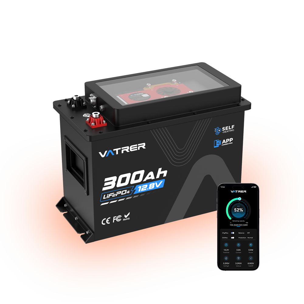 Vatrer 12V 300Ah Self-heating Lithium Battery 300A BMS with Cooling Fan