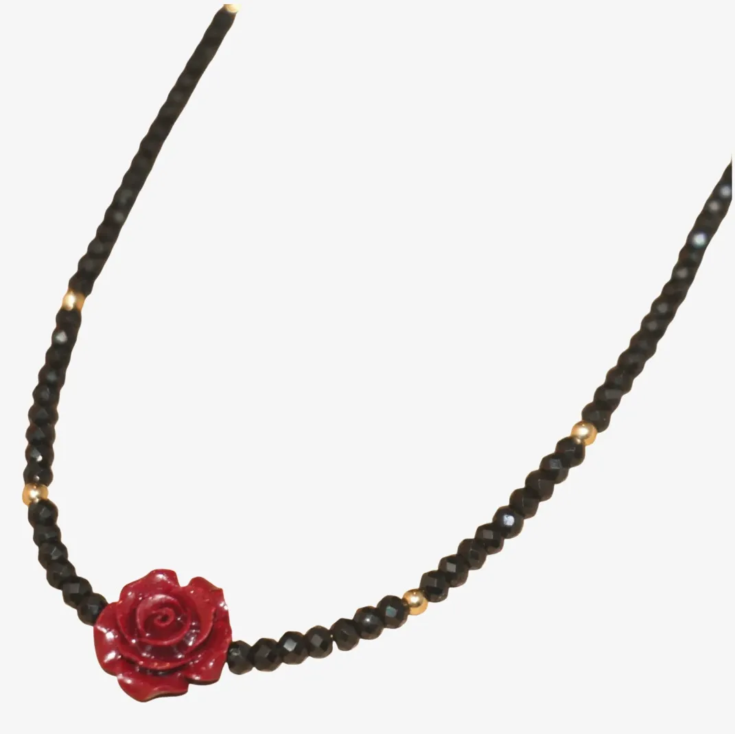 14K Gold-Filled Healing FLAME | Cinnabar Rose Necklace | LING LAN Jewelry