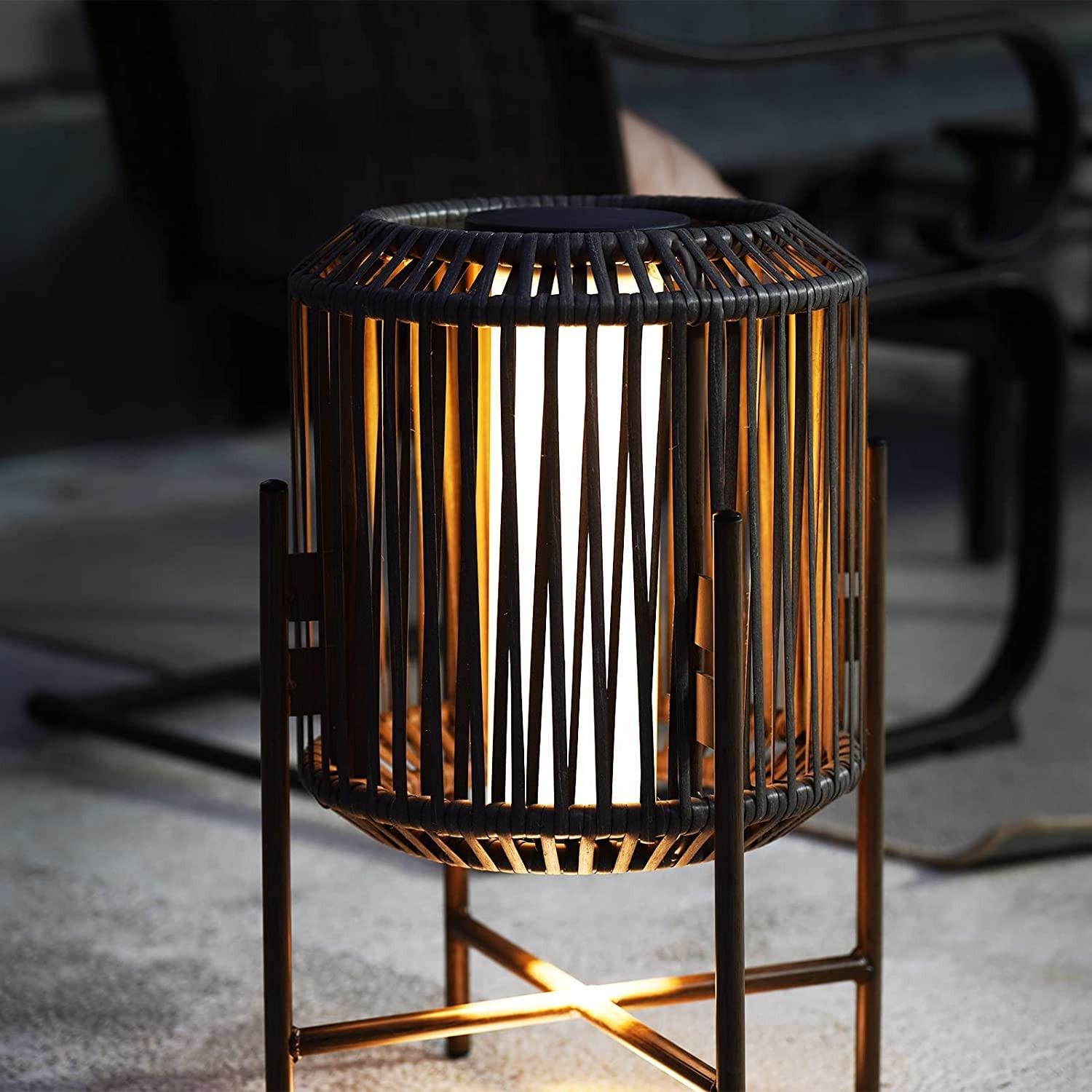 GRAND PATIO 22" Resin Wicker Steel Modern Outdoor Integrated LED Solar Floor Lamp