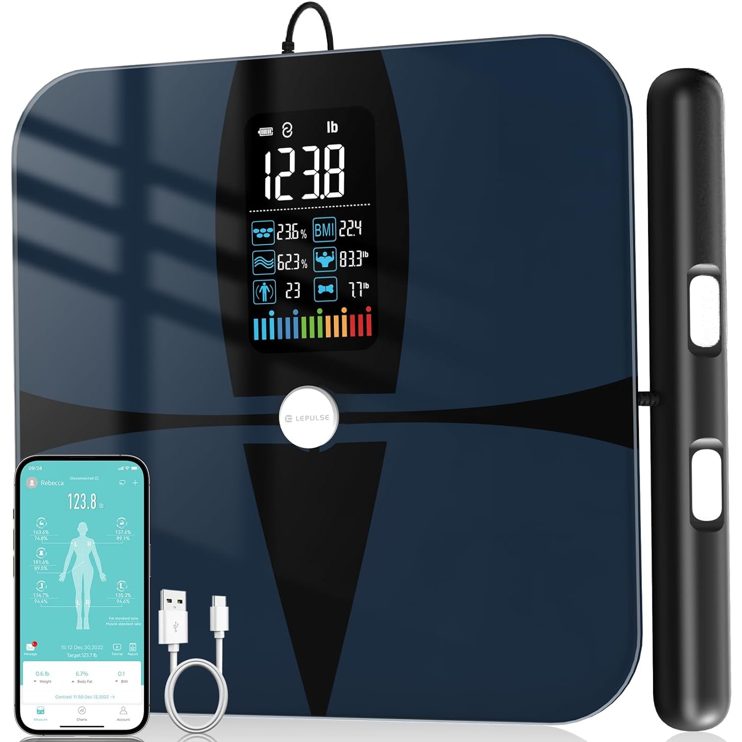Checkme Scales for Body Weight and Fat, 8 Electrode Smart Body Fat Scale, Large Display BMI Digital Weight Scale, Full Body Composition Analyzer with Report, Accurate Bathroom Scale for Weight Muscle