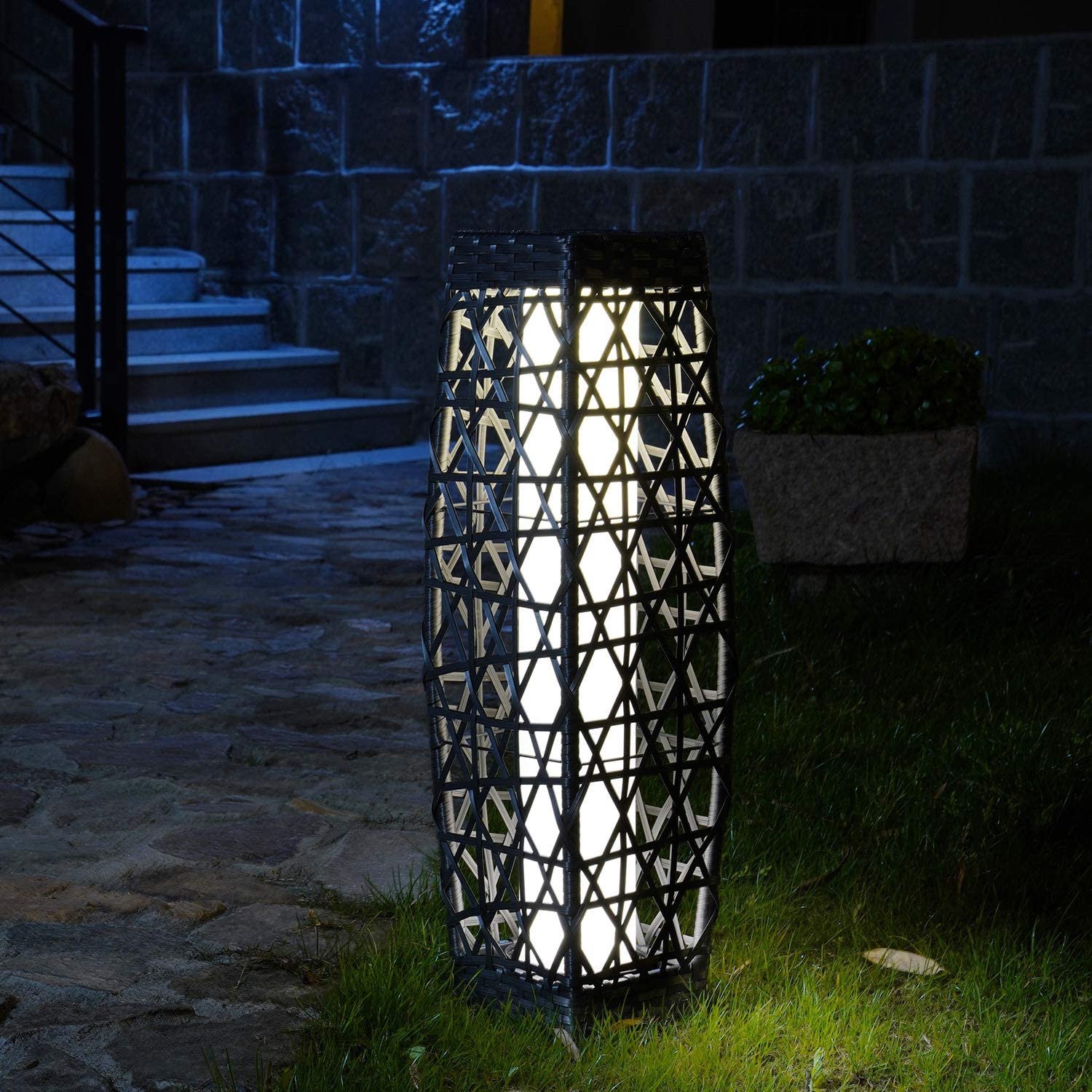 GRAND PATIO Cindy Solar Lamp, Solar-Powered Woven Resin Wicker Floor Lamp