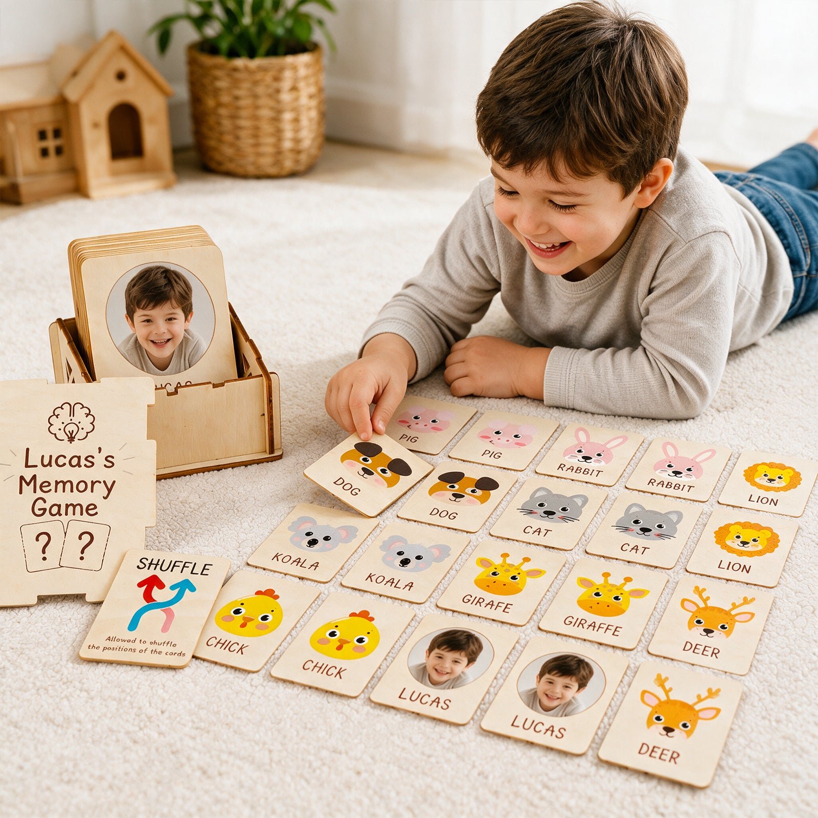 Personalized Wooden Animal Memory Matching Game for Kids