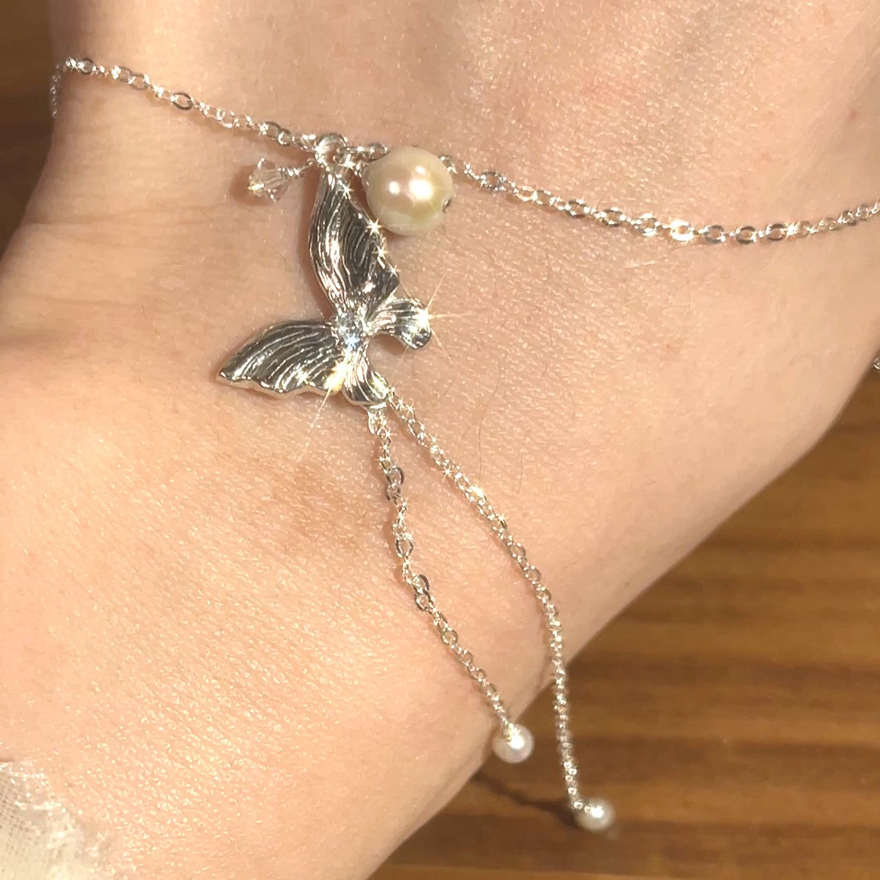 Sterling Silver Dainty Dreamland Butterfly Necklace | Romantic Baroque Pearl Jewelry