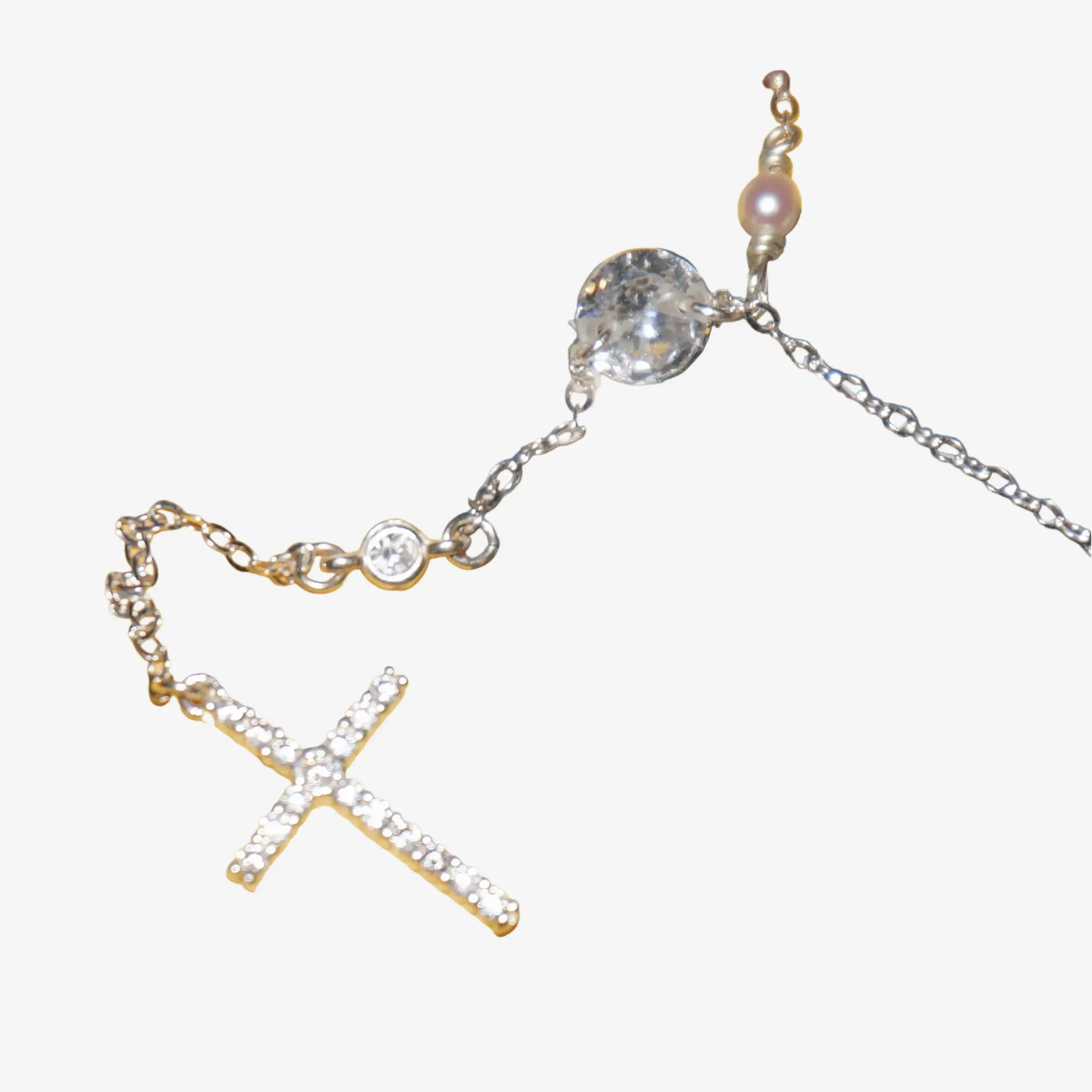 Charming Sterling Silver SAINT LIORA Pearl Cross Necklace