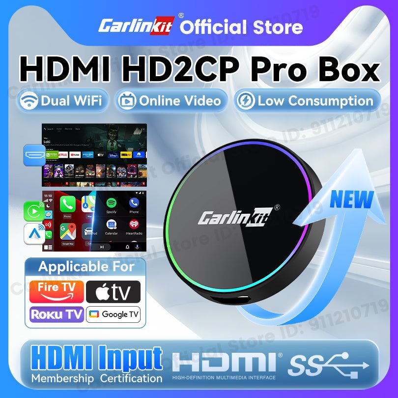 HD2CP Pro CarlinKit 3-In-1 Car Adapter Support HDMI Wireless CarPlay Wireless Android Auto HDMI Video Streaming Box Plug & Play