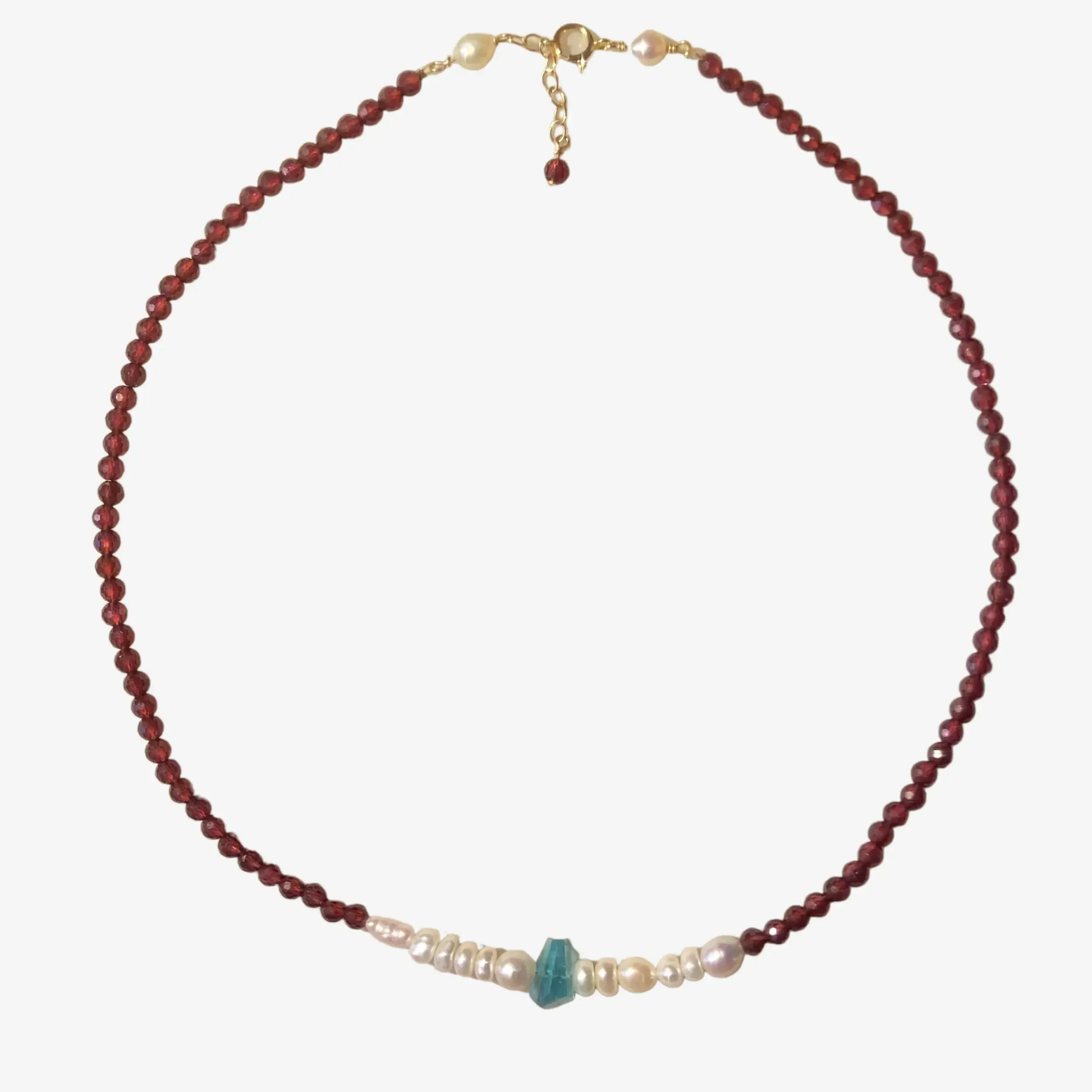 14K Gold-Filled Charming LUCENT TIDE Garnet Necklace with Blue Apatite Accent Romantic Elegance by LING LAN Jewelry