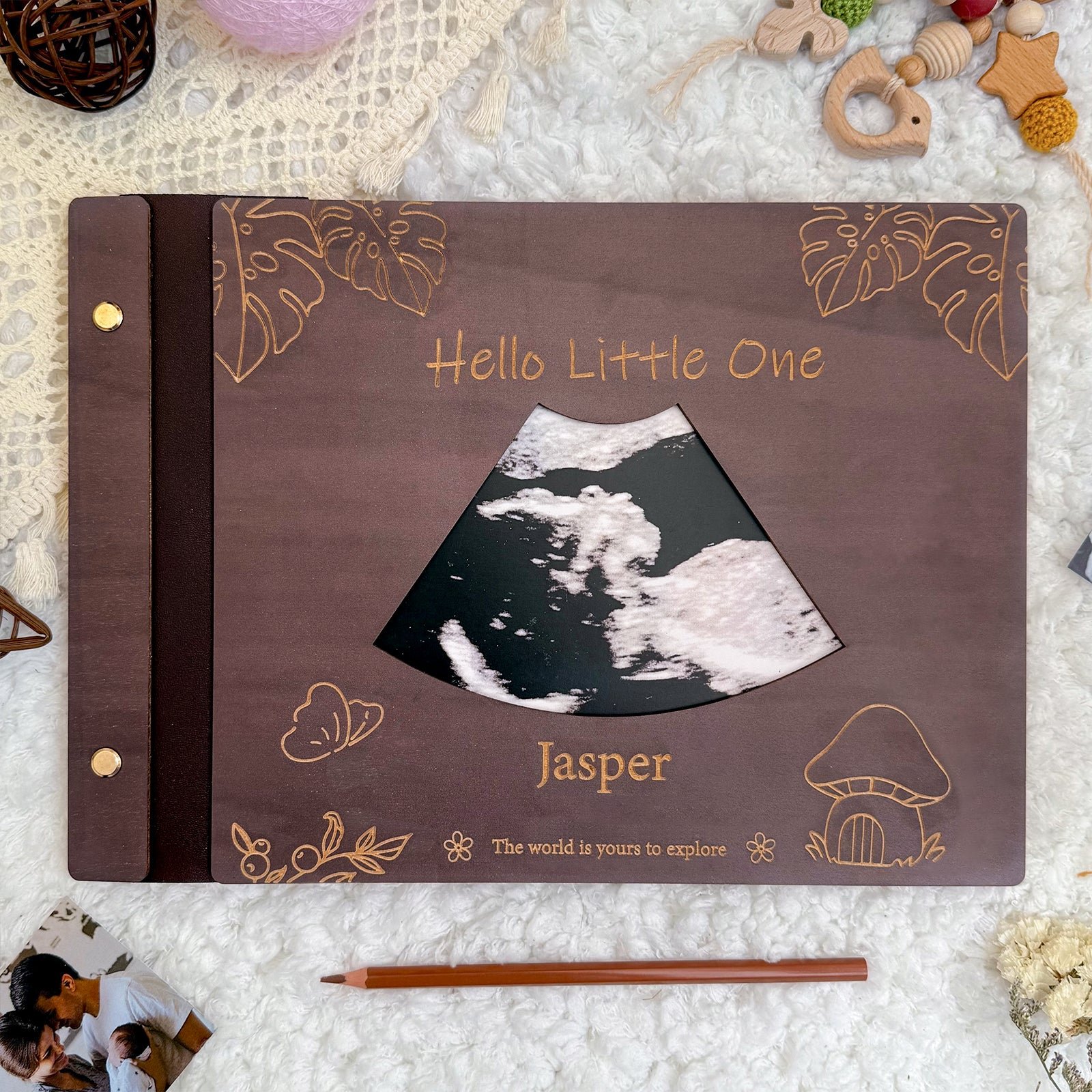 Personalized Baby Photo Album Custom Wooden Cover with Babys Name