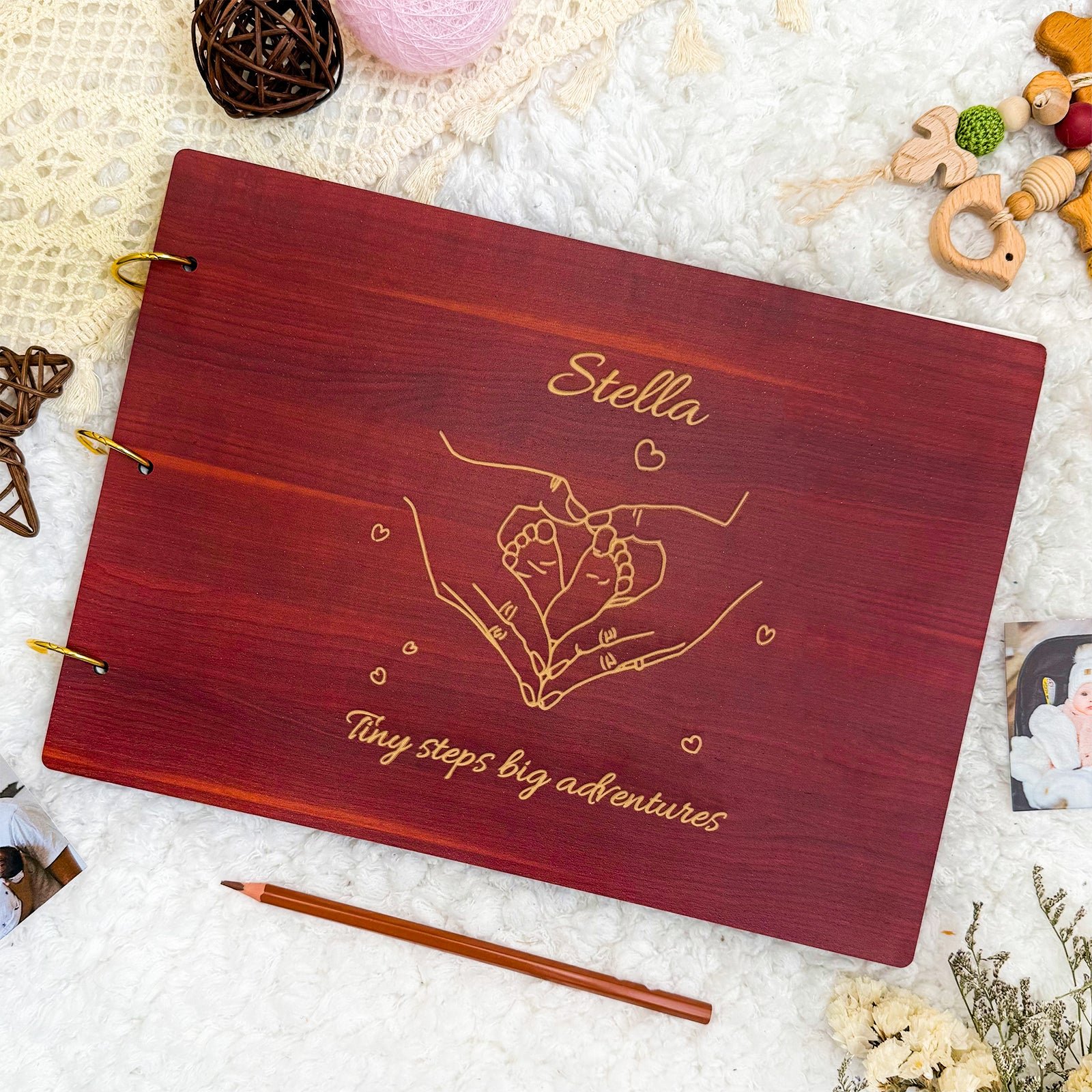 Personalized Wooden Baby Photo Album Engraved with Babys Name