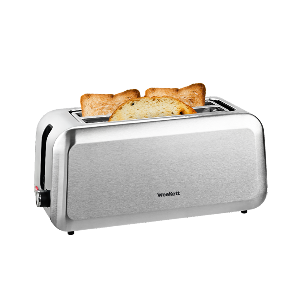 WeeKettLong Slot4 Slice Toaster, 1250-1450 Watt SilverStainless Steel Bread Toasterwith Extra Wide Slots for Artisan Bread, Crumpets & Bagels