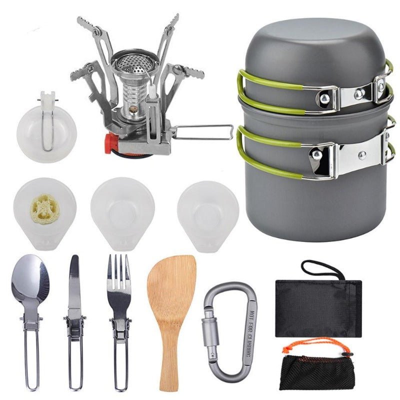 Outdoor Camping Cookware Backpacking Bowl Pot+ Mini Canister Stove Burner Foldable