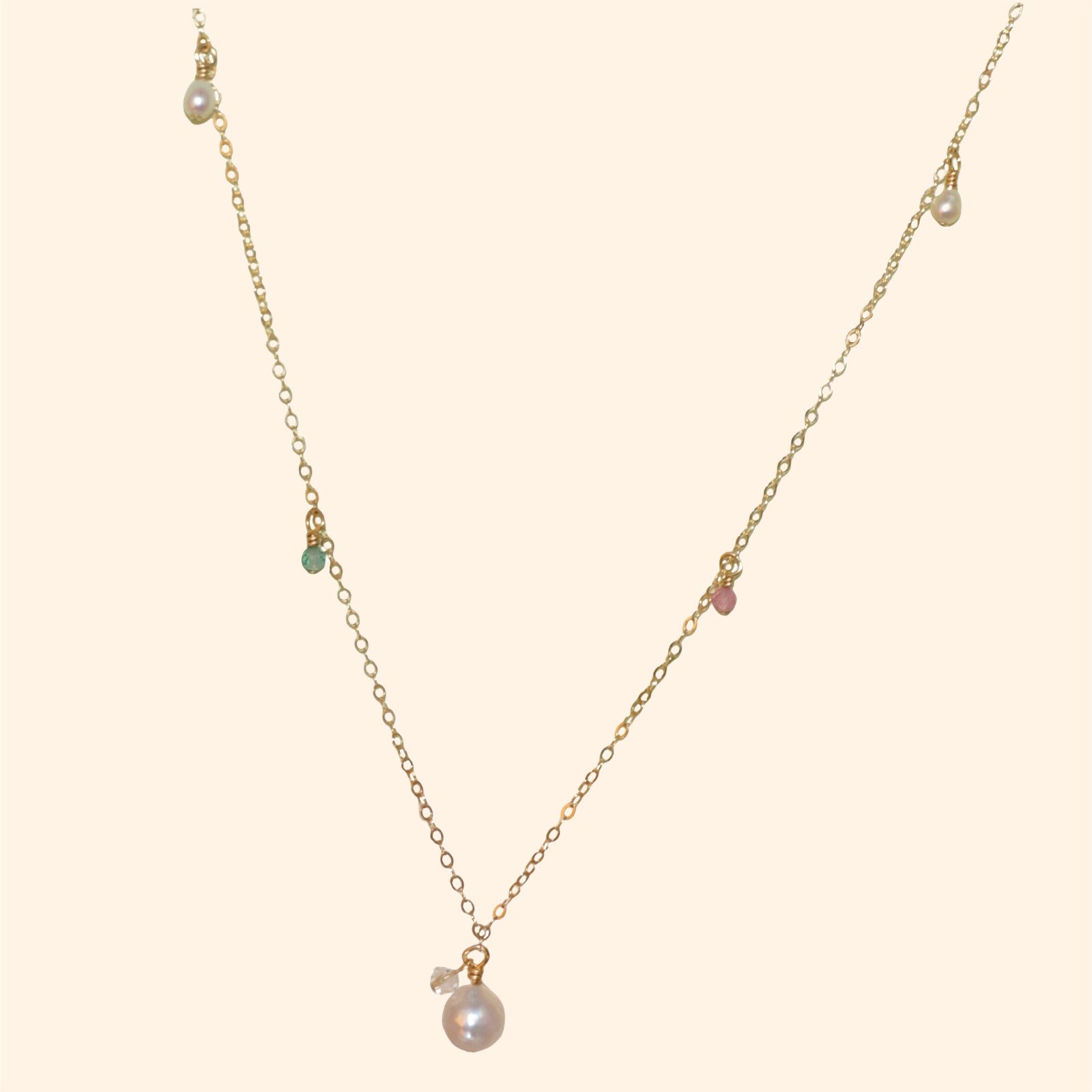 14K Gold-Filled Dainty Starlight NIGHT Necklace | Tourmaline & Baroque Pearl Necklace | LING LAN Jewelry