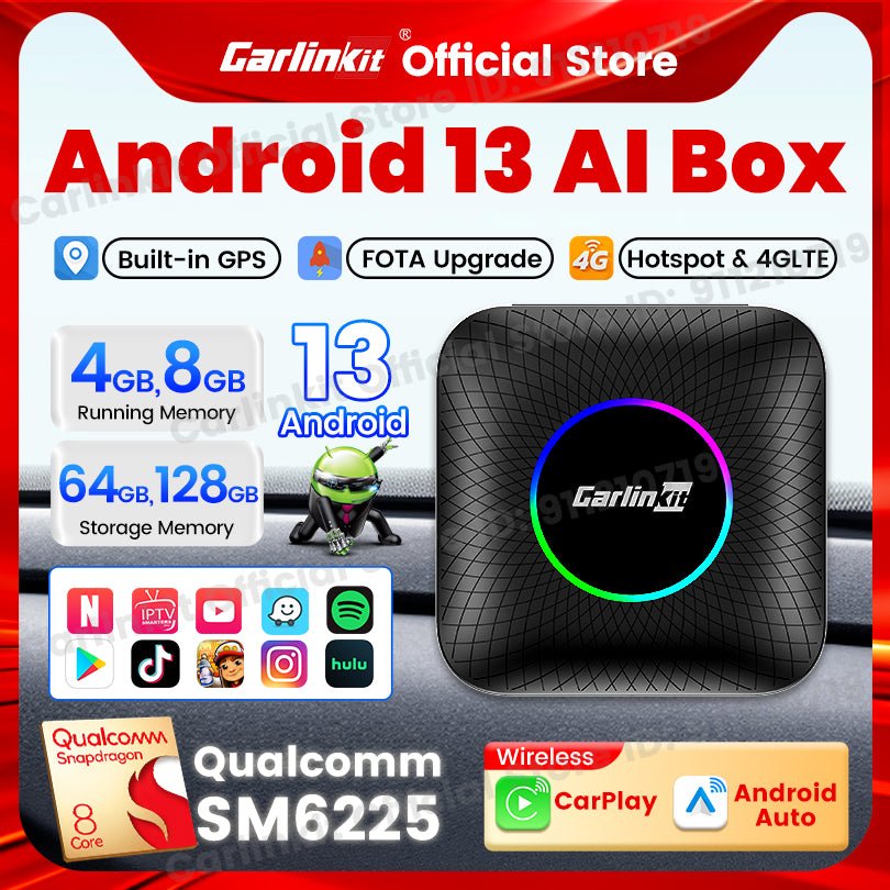 Carlinkit Android 13 Car TV Box LED Android Auto CarPlay Wireless Adapter SM6225 8-Core IPTV Netfilx Play Video CarPlay Ai Box