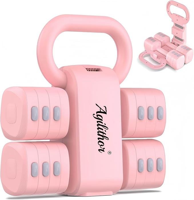 Agilithor 2-in-1 Adjustable Kettlebell & Dumbbell Set – Space-Saving Strength Training Equipment for Home Gym