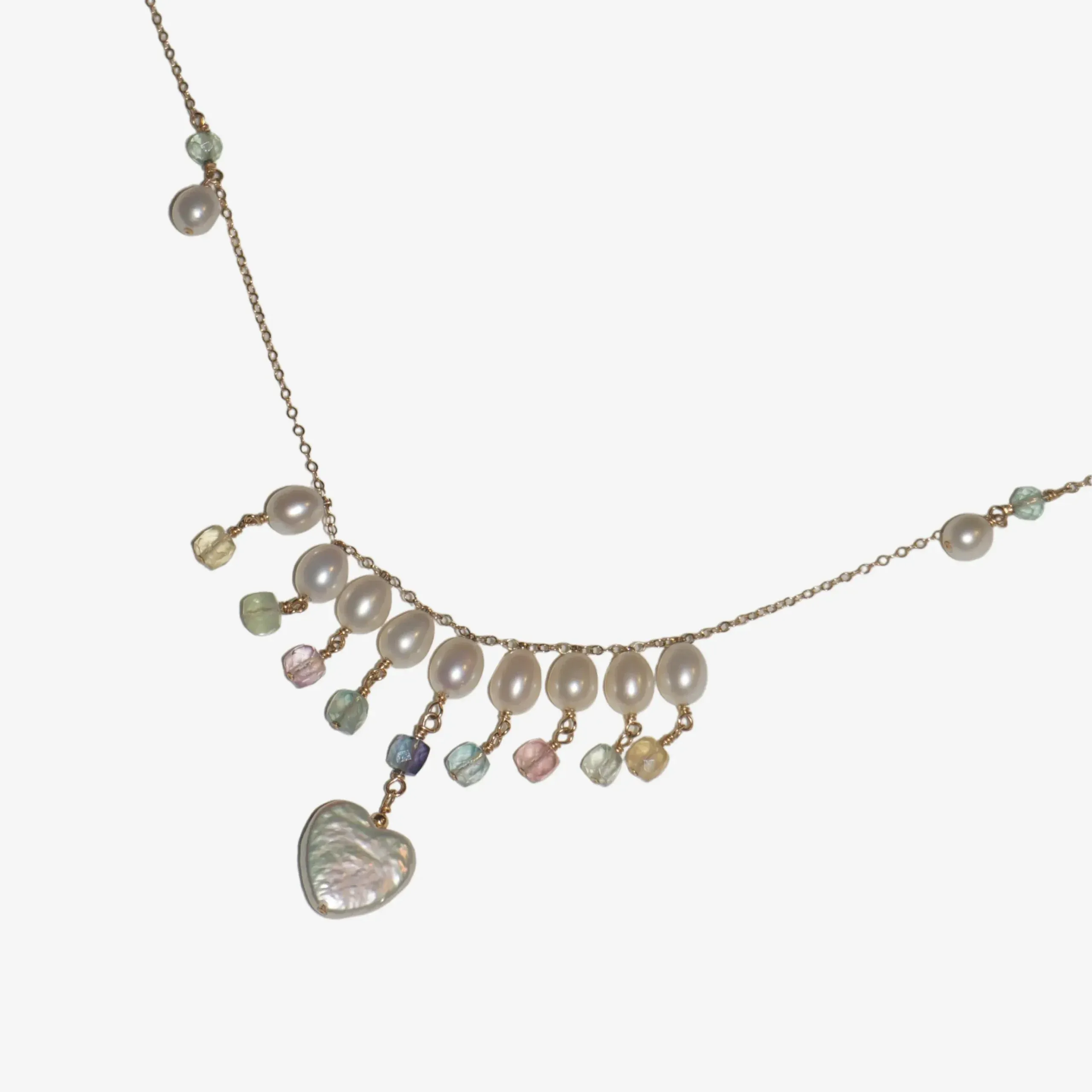 Dreamy 14K Gold-Filled ANGEL Heart Baroque Pearl & Fluorite Necklace Luxury Elegance by LING LAN Jewelry