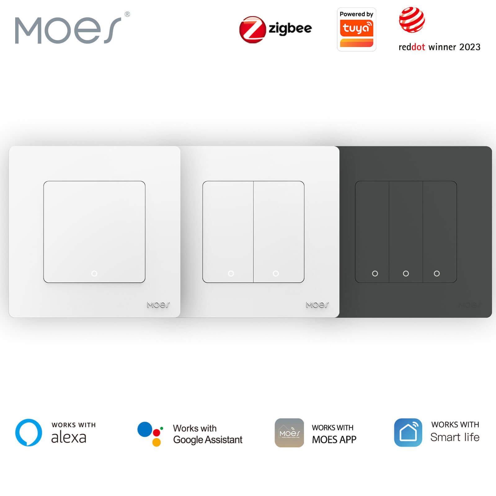MOES 2nd Star Ring Smart ZigBee3.0 Push Button Light Switch Embedded Touch Switch EU