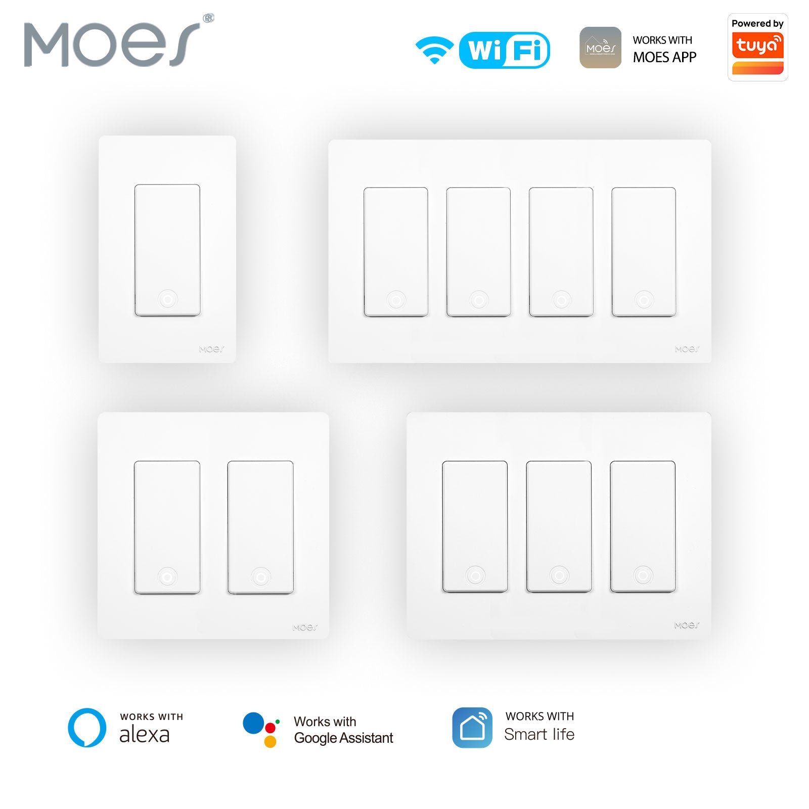 MOES Star Ring 2nd Generation Smart Single Pole 3 Way WIFI Switch 1/2/3/4 Gang US Standard