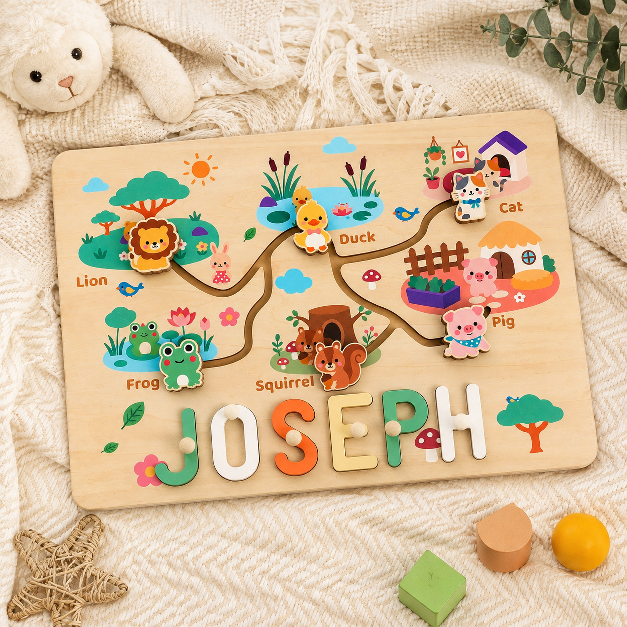 Personalized Montessori Animal Sliding Name Puzzle
