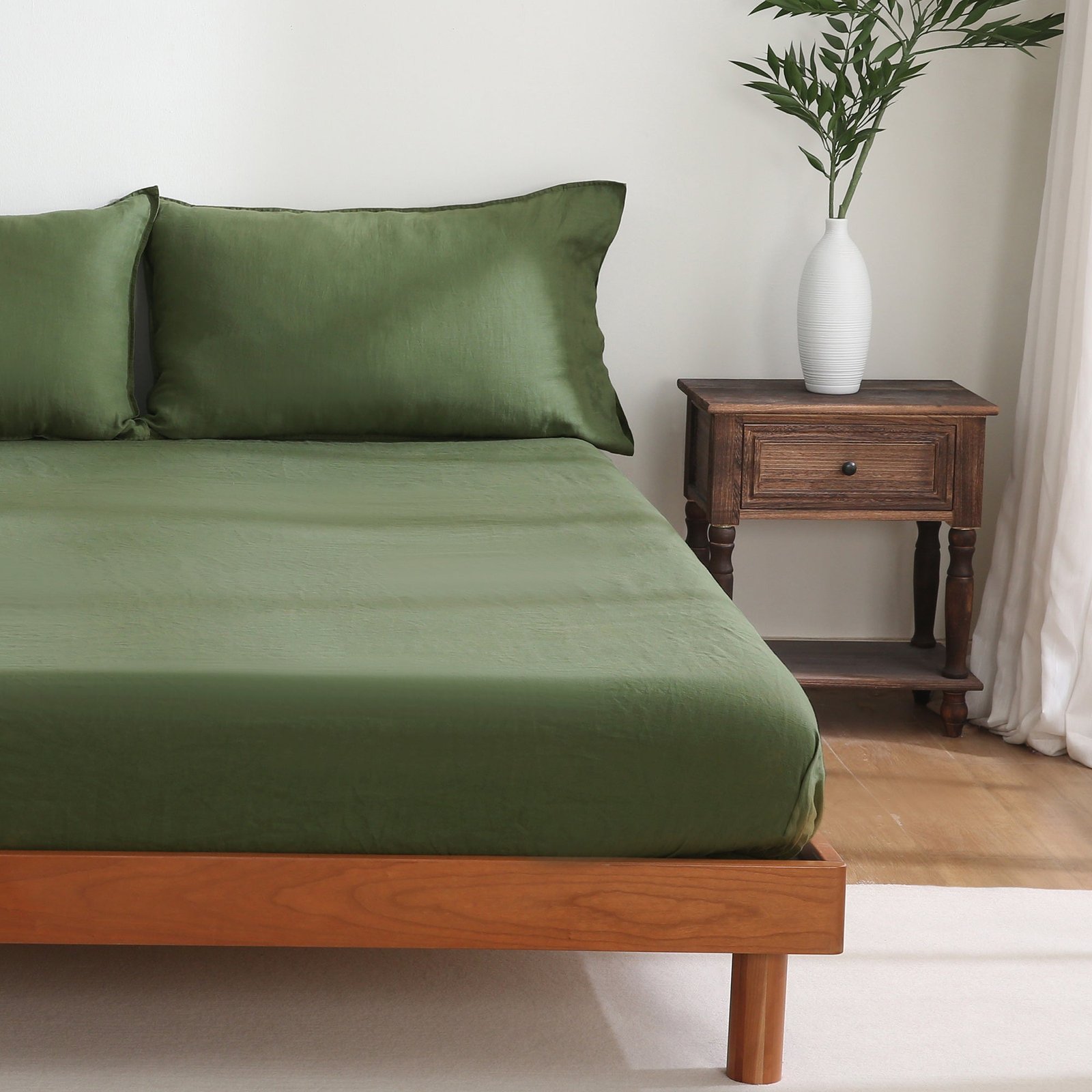 100% French Linen Fitted Sheet - Green Fitted Sheet Only