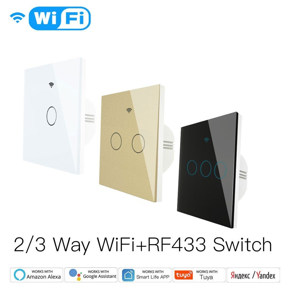 WiFi RF433 Smart Touch Light Switch 1/2/3/4 Gang 2 Way Multi-Control Neutral Wire Required EU