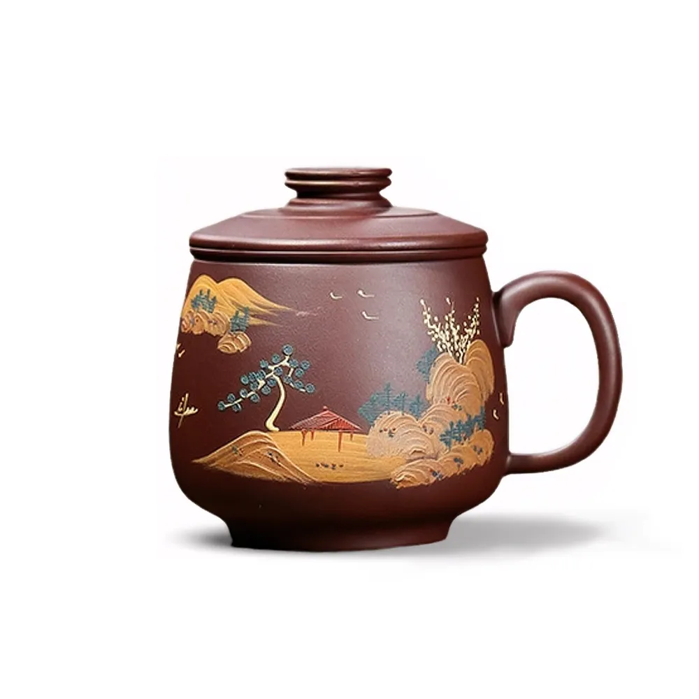 Yixing Purple Clay Landscape Lid Teacup