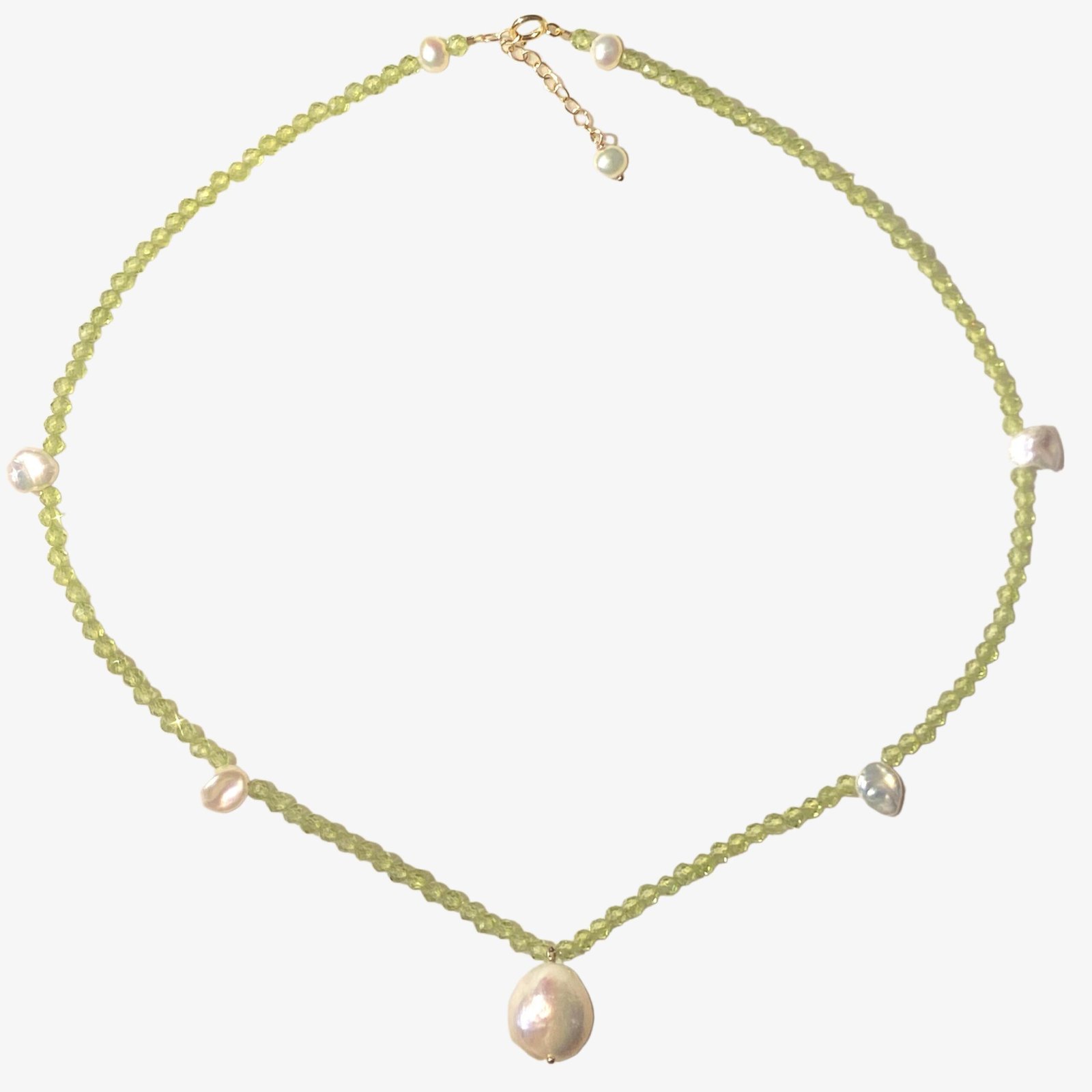 14K Gold-Filled LUMINOUS PETAL Baroque Pearl Peridot Necklace Timeless Elegance by LING LAN Jewelry