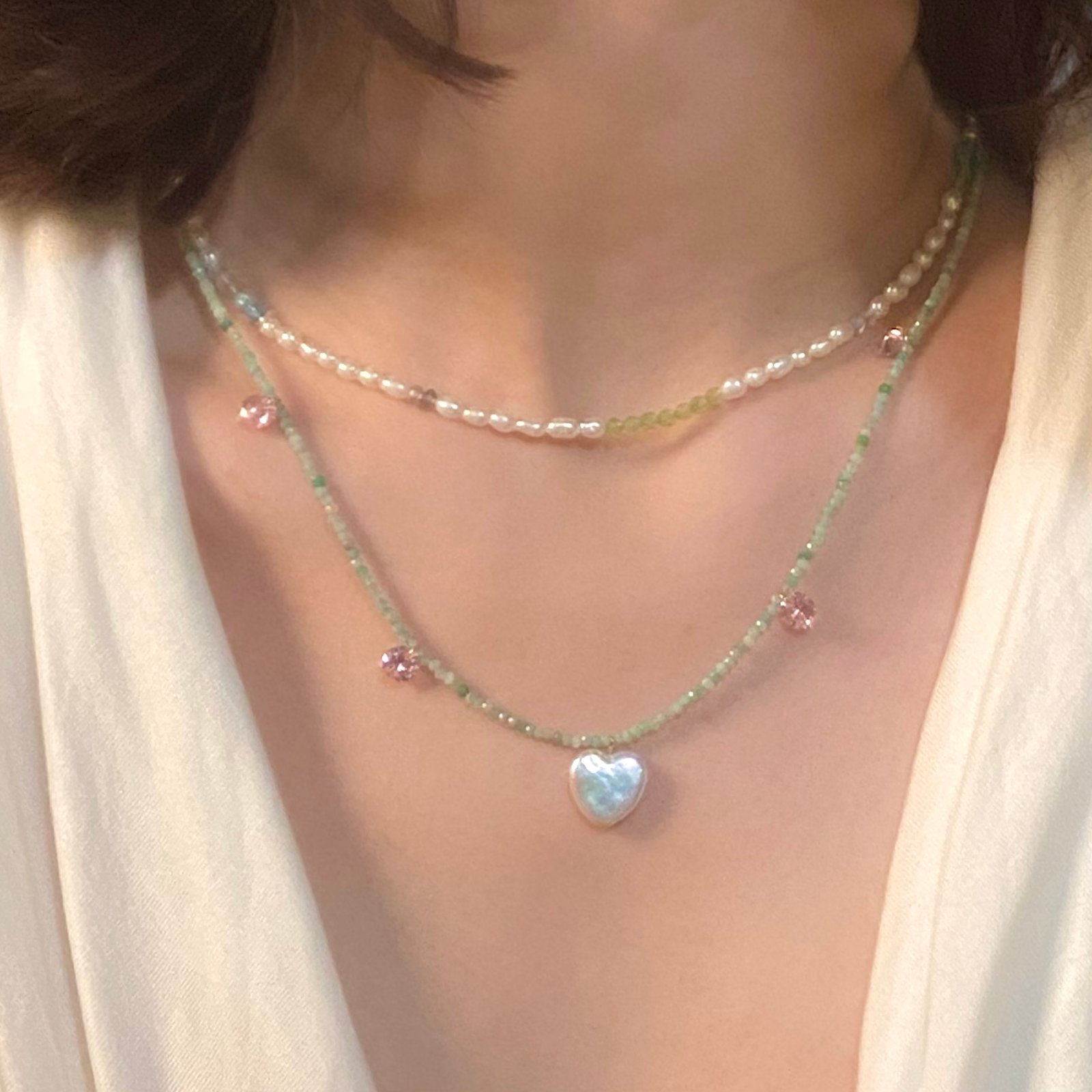 Romantic MERMAID’S HEARTBEAT Heart Pearl Necklace Romantic Elegance by LING LAN Jewelry